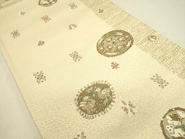 平和屋着物●六通柄袋帯 花鳥文 正絹 ♥ op