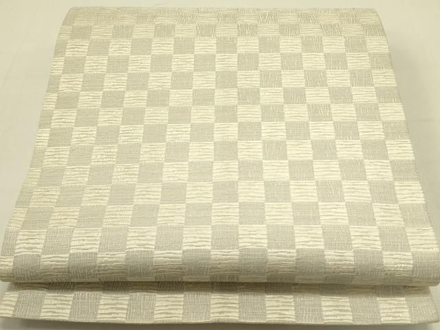 平和屋着物●全通柄袋帯 市松 正絹 op