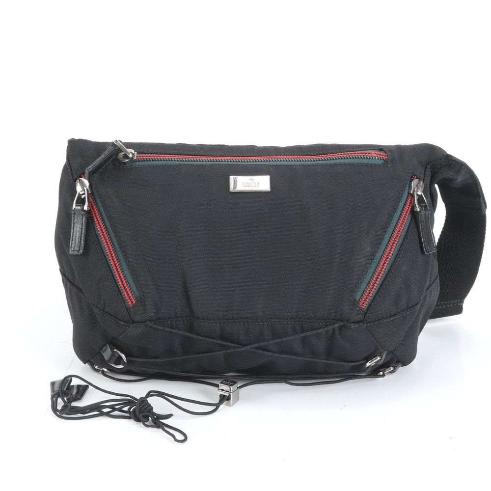 極美品 グッチ シェリー ライン 122350 レザー ナイロン ボディバッグ