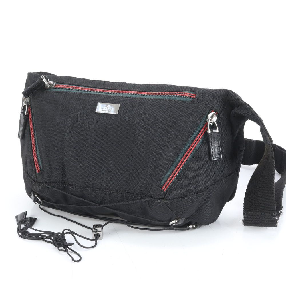 グッチ シェリー ライン 122350 レザー ナイロン ボディバッグ 斜め掛け ウエストポーチ ブラック 黒 メンズ EEM DH 23-6