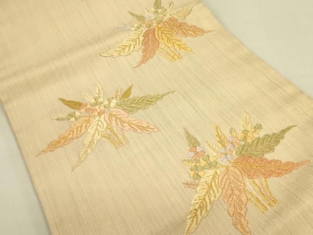 平和屋着物●九寸名古屋帯 唐織 草花文 金糸 正絹 op