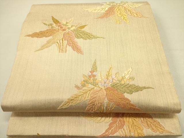 平和屋着物●九寸名古屋帯 唐織 草花文 金糸 正絹 op