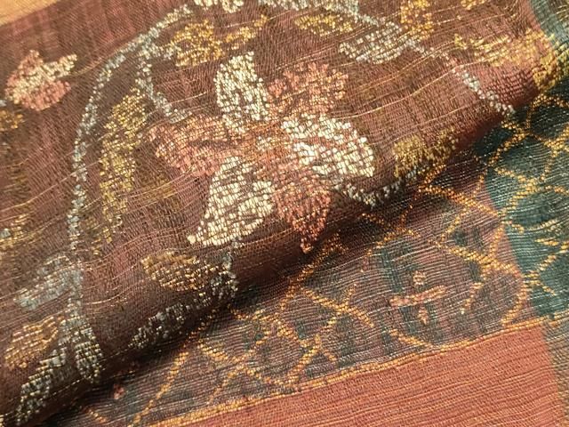 平和屋着物▽西陣 老舗 渡文謹製 手織 すくひ 太鼓柄袋帯 スリー