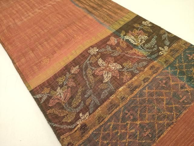 平和屋着物▽西陣 老舗 渡文謹製 手織 すくひ 太鼓柄袋帯 スリー