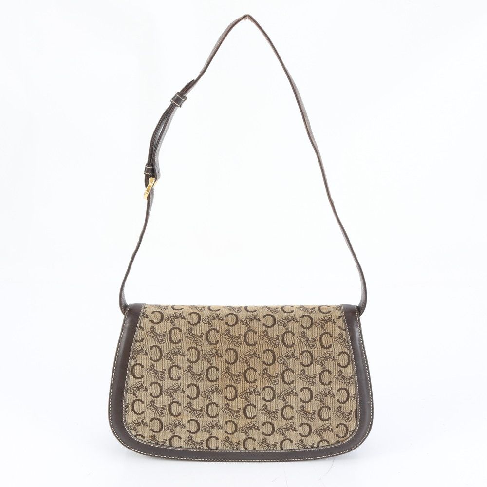 セリーヌ サルキー 馬車金具 レザー キャンバス ショルダーバッグ