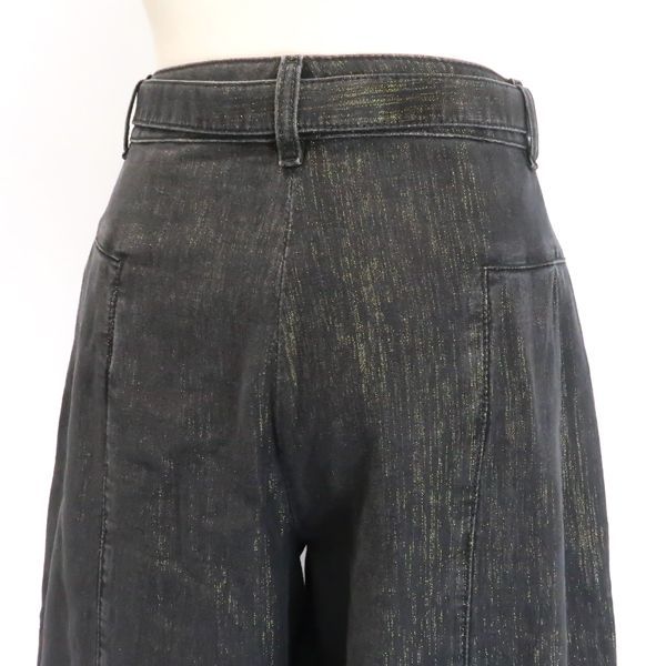 CHANEL デニム ワイドパンツ P74945 V66450 ベルト付 ブラック ラメ