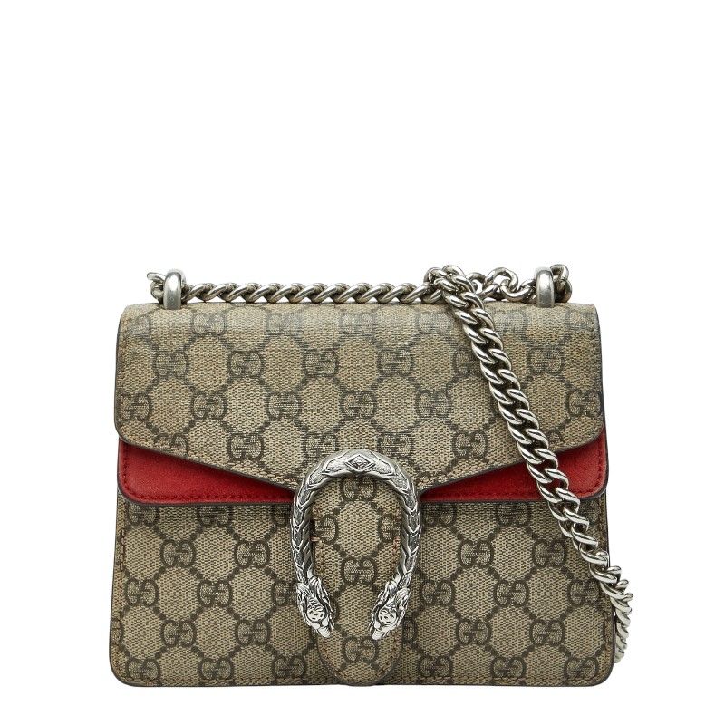 グッチ GGスプリーム ディオニュソス チェーン ショルダーバッグ 421970 ベージュ レッド PVC スウェード レディース GUCCI 1-0247488