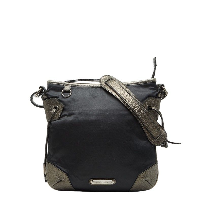 バーバリー ロゴ 斜め掛け ショルダーバッグ ブラック ブラウン ナイロン レザー レディース 1-0247558