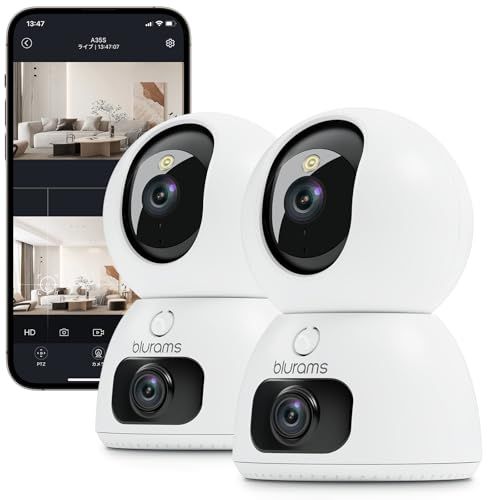 2 in 1デュアルレンズ ワンタッチ通話 ペットカメラ 見守りカメラ 防犯カメラ 室内 blurams デュアル300万画素 K フルカラー暗視 音声|人体|動体検知 自動追尾 360°監視 双方向通話 室内カメラ 監視カメラ ス