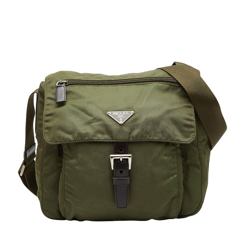 プラダ 三角ロゴプレート 斜め掛け ショルダーバッグ BT 8994 カーキグリーン ナイロン レディース PRADA 1-0247566