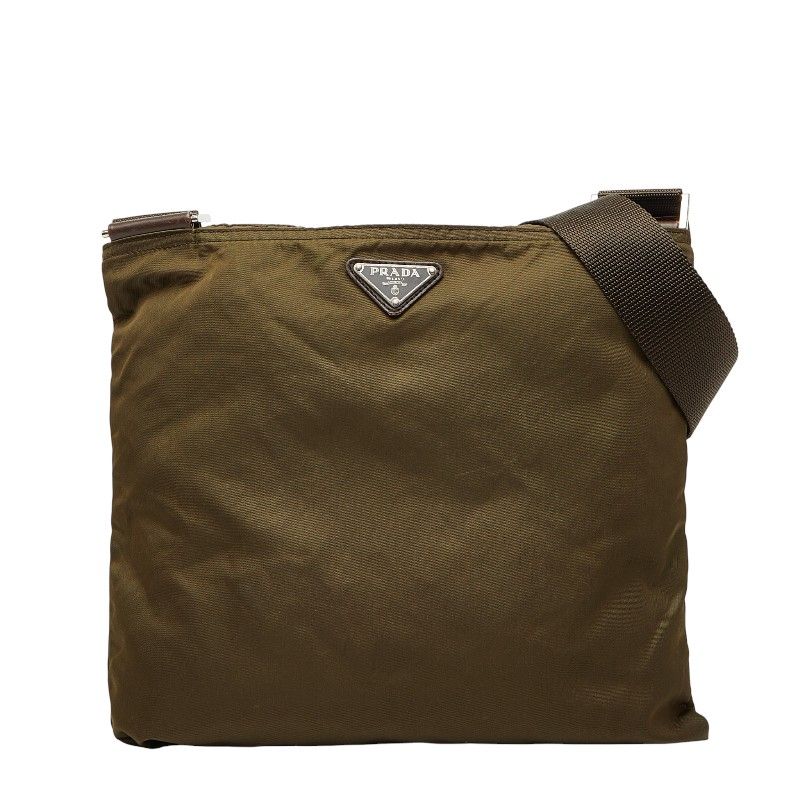 美品　プラダ ボディバッグ カメラバッグ　ナイロン 三角ロゴ　ブラウン　カーキー 美品】PRADA ＊カメラバッグ ナイロン レザー三角ロゴ