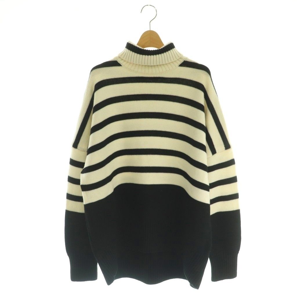 チノ CINOH Deuxieme Classe取り扱い ニット セーター チュニック丈 タートルネック ボーダー ウール F アイボリー 黒 |MI OS