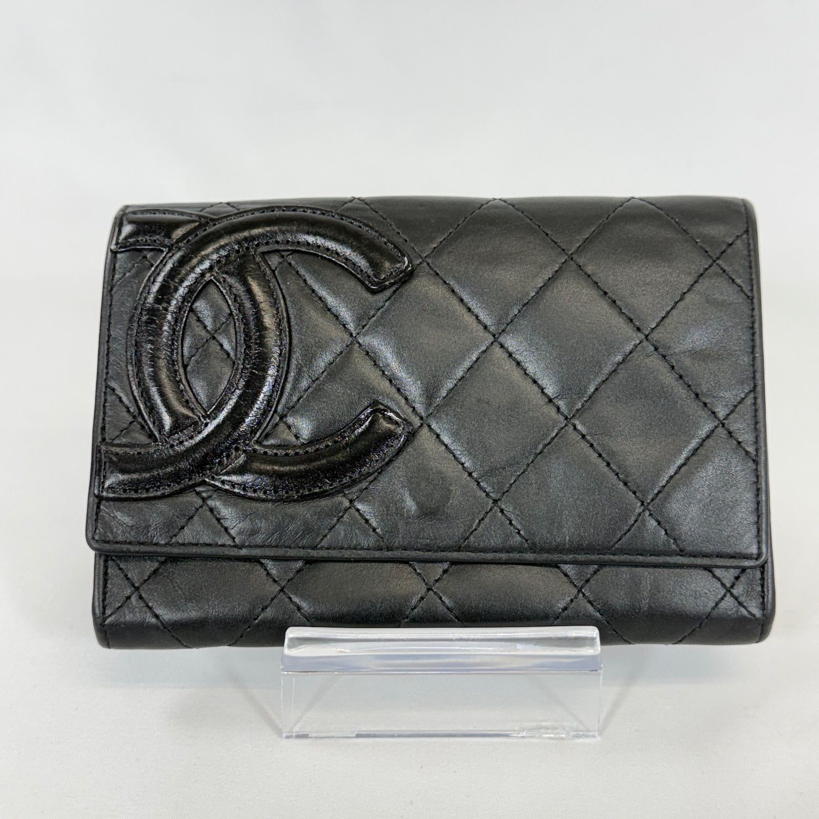 CHANEL シャネル ラムスキン カンボンライン マトラッセ ココマーク フラップ ミディアム ウォレット 二つ折り財布 長財布 11番台 シルバー金具 ブラック 黒色 ピンク レザー 本革 メンズ レディース 2007～2008年製