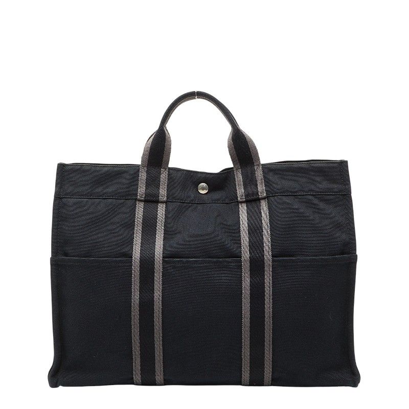 【美品】エルメス トートバッグ フールトゥ MMキャンバス ブラック×グレー 黒 HERMES エルメス フールトゥPM キャンバス ハンドバッグ トートバッグ
