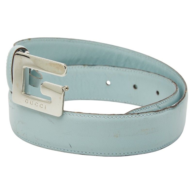 グッチ ベルト サイズ 65 26 037 394 0959 ライトブルー レザー レディース GUCCI 1-0250259