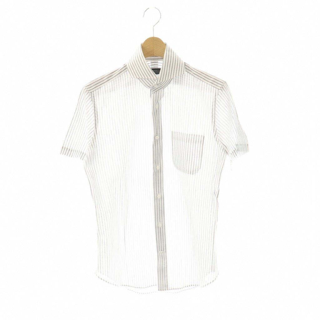 バーニーズニューヨーク ストライプロングシャツ 白青紫 美麗品