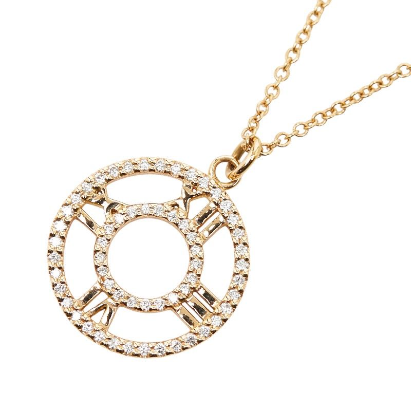 ティファニー アトラスオープンメダリオン ダイヤ ペンダントネックレス K 18 YG イエローゴールド 750刻印 レディース TIFFANY-Co. 222-50839