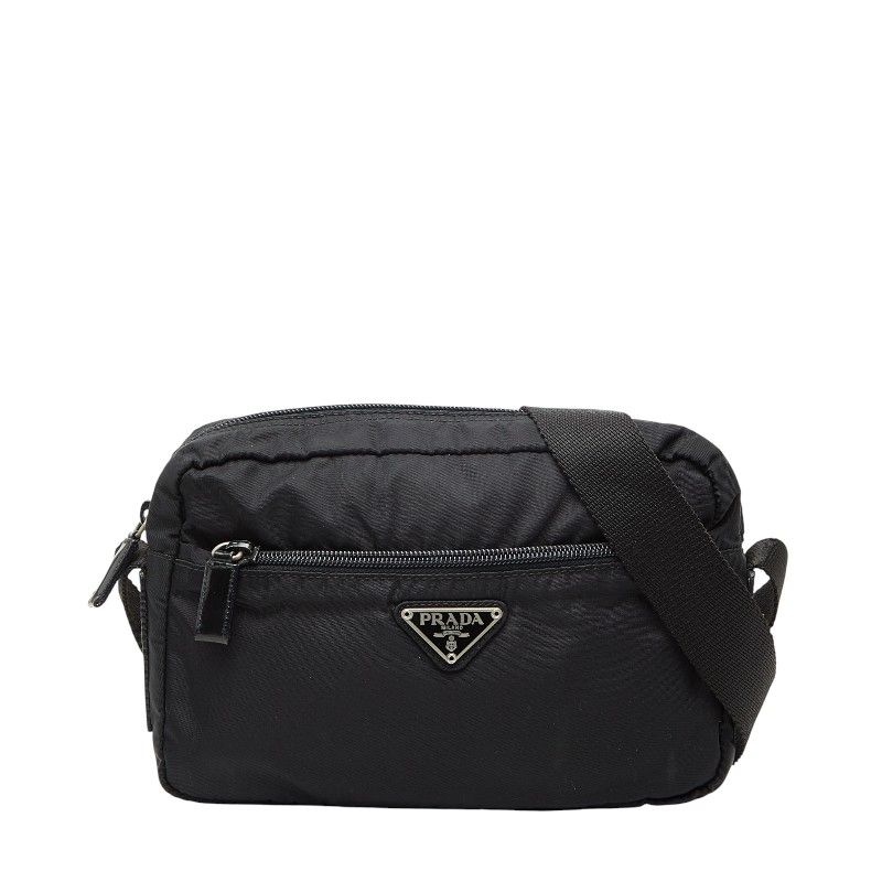 プラダ 三角ロゴプレート 斜め掛け ショルダーバッグ B 9061 ブラック ナイロン レディース PRADA 240-51059