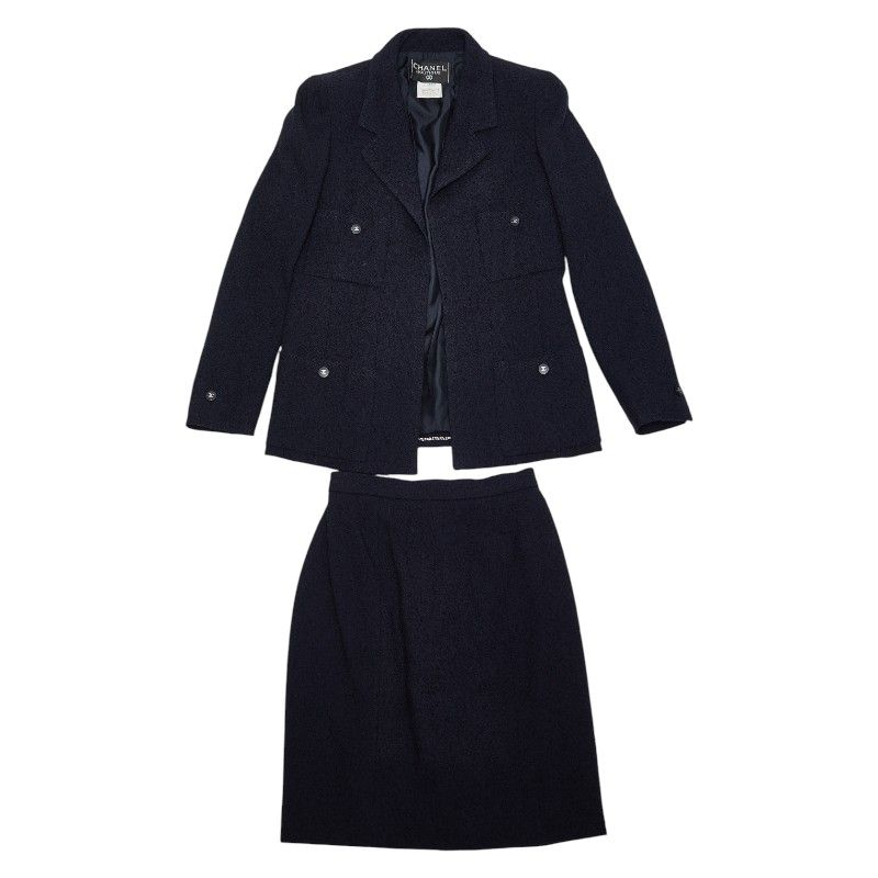 シャネル ココマークボタン セットアップ ジャケット スカート サイズ 38 ネイビー ウール レディース CHANEL 240-51063