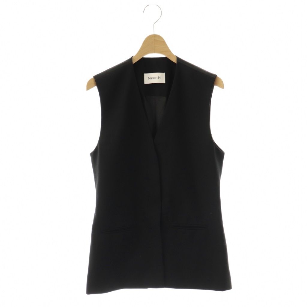 メゾンエイチ Maison H. MH-003 Long Vest ベスト 前開き 黒 |NR OS