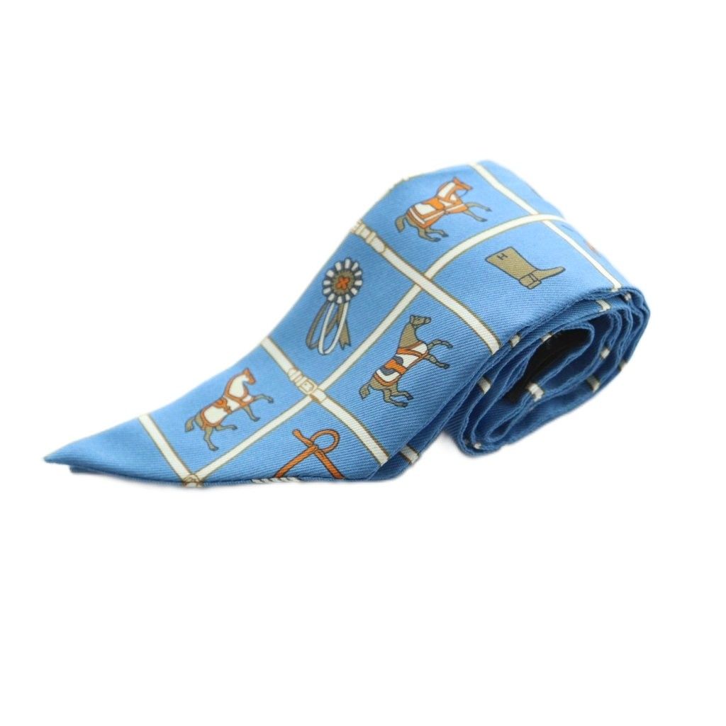 エルメス HERMES Couvertures et Tenues de Jour ツイリー スカーフ シルク 総柄 青 |MI OS OH