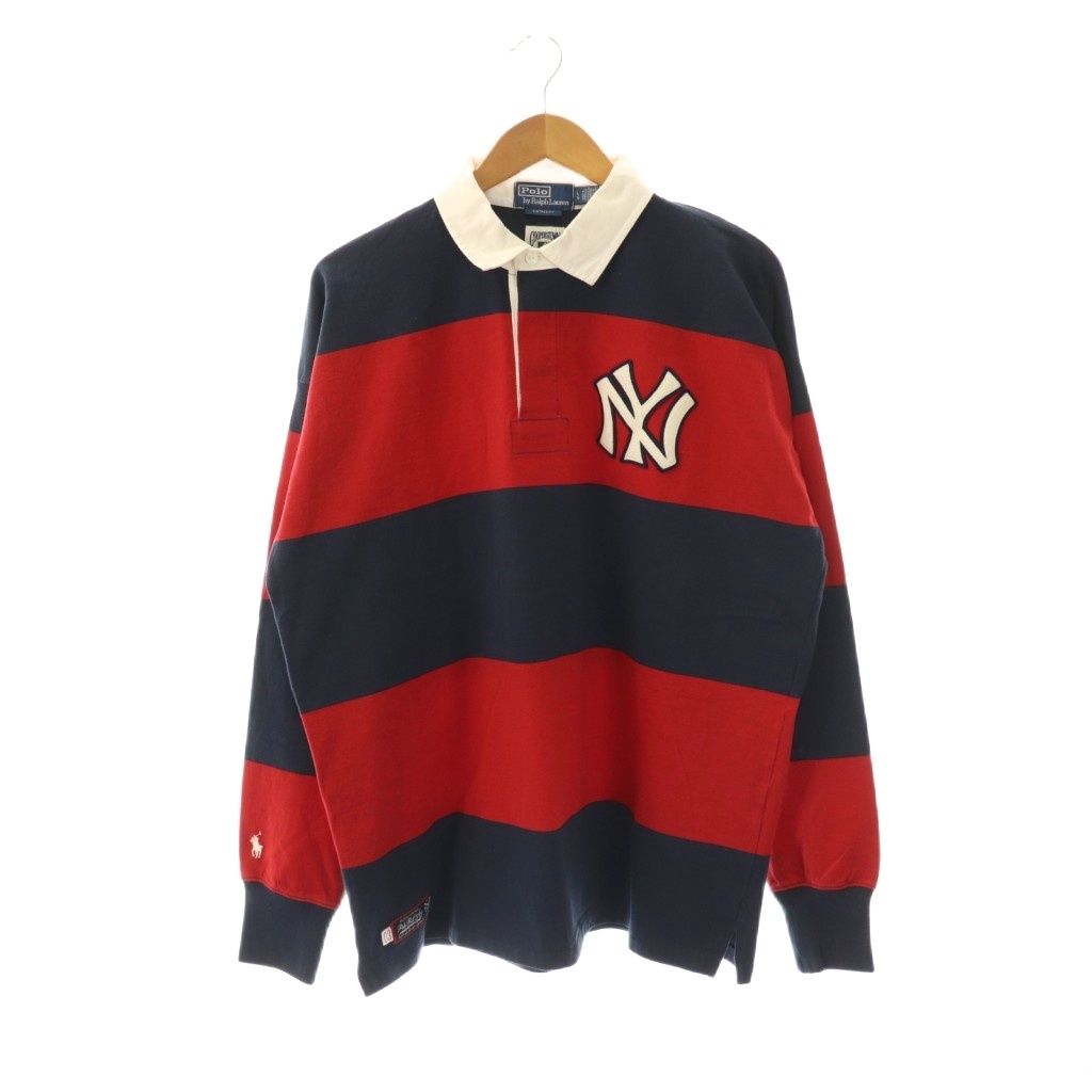 ポロ バイ ラルフローレン Polo by Ralph Lauren × MLB NY YANKEES ラガーシャツ カットソー ポロシャツ 長袖 コットン L 赤 紺 |NR OS AD