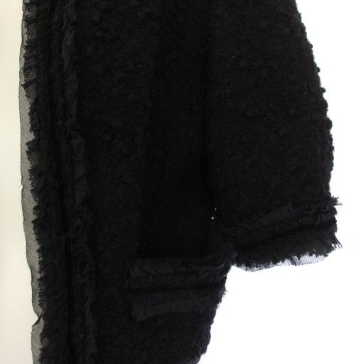 フォクシー FOXEY ノーカラージャケット ツイード 半袖 40 黒 28742