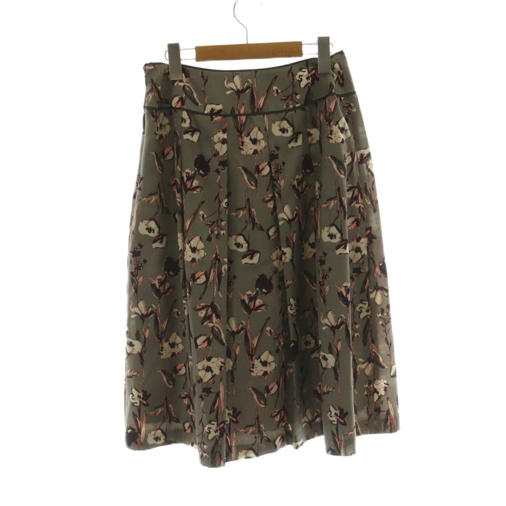 アナイ ANAYI フラワープリントフレアスカート 38 灰色 グレー ひざ丈