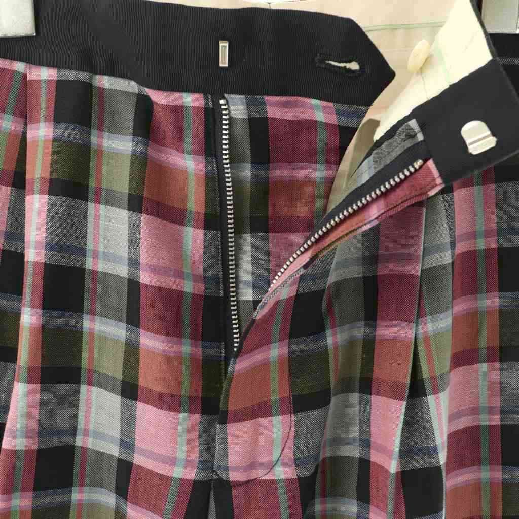 ドゥロワー Drawer リネン混 チェックパンツ テーパード ウール 38 黒