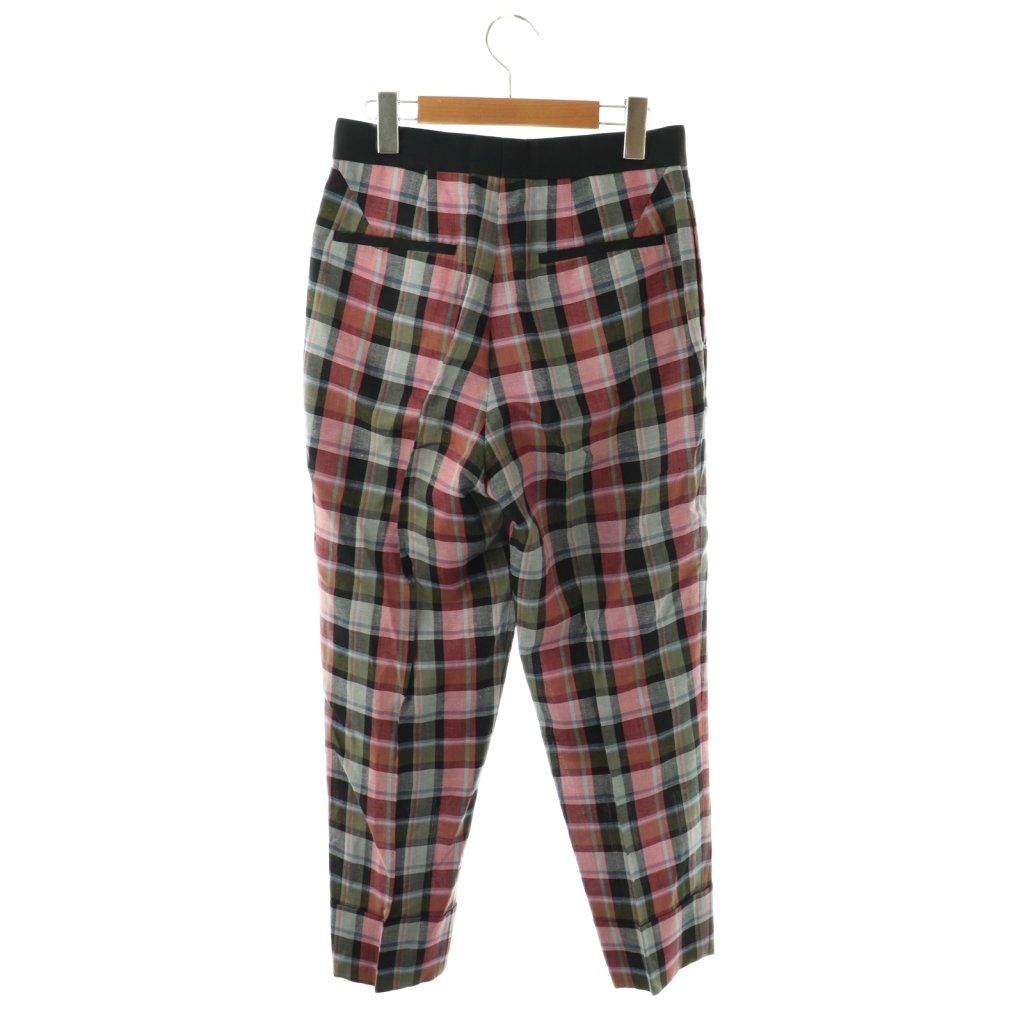 ドゥロワー Drawer リネン混 チェックパンツ テーパード ウール 38 黒