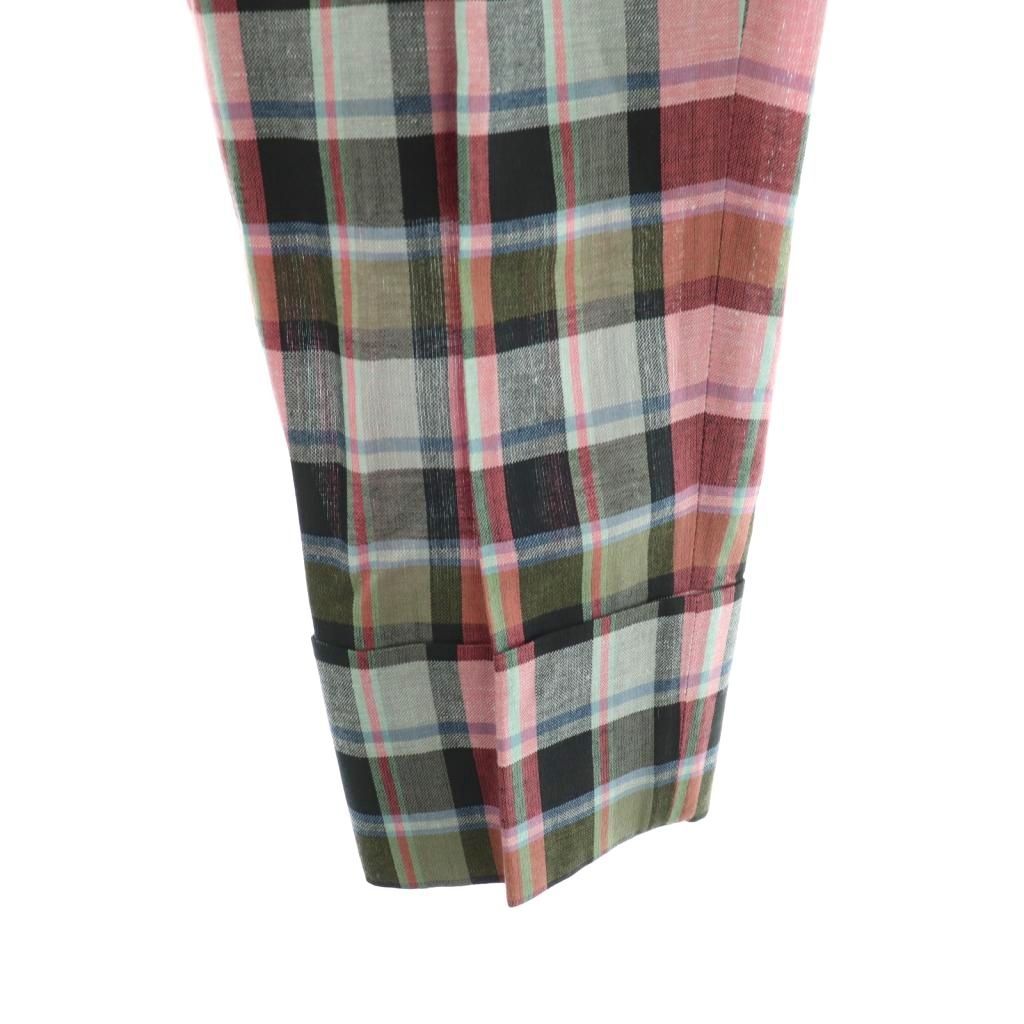 ドゥロワー Drawer リネン混 チェックパンツ テーパード ウール 38 黒