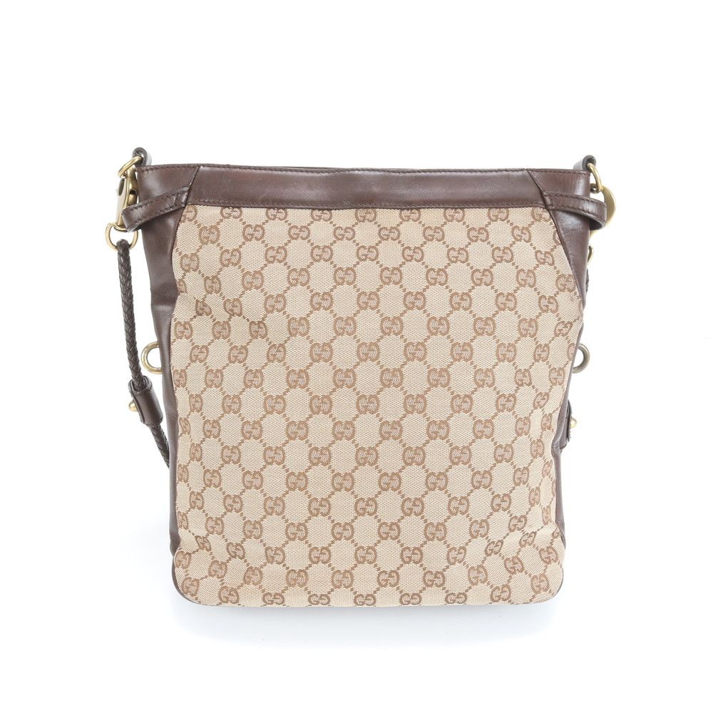 極美品 グッチ GG キャンバス レザー ショルダーバッグ 斜め掛け
