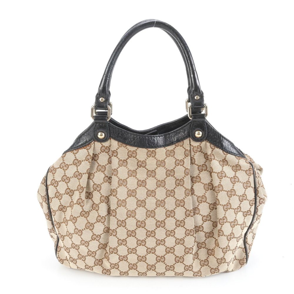 極美品 グッチ GGキャンバス スーキー 211944 レザー トート バッグ