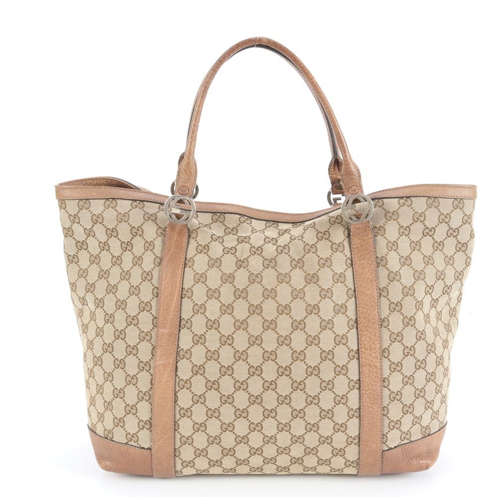 極美品 グッチ ミス GG キャンバス インターロッキングG レザー トート