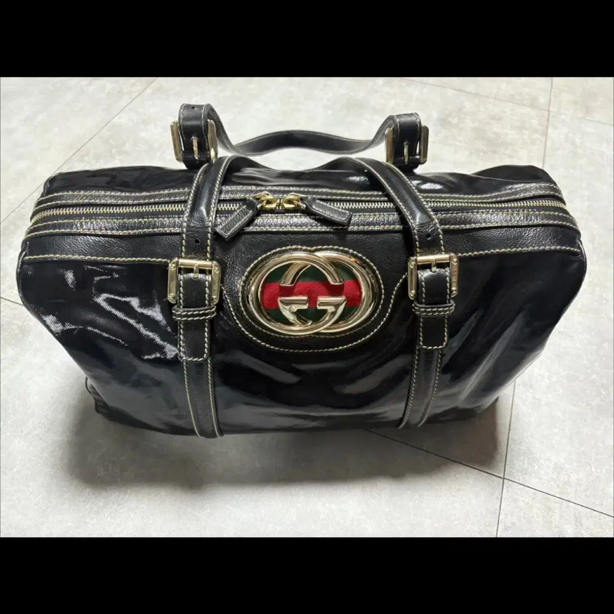 専用GUCCIエナメル ボストンバッグ 正規品 グッチ ゴールド GGロゴ エナメル トートバッグ ボストンバッグ