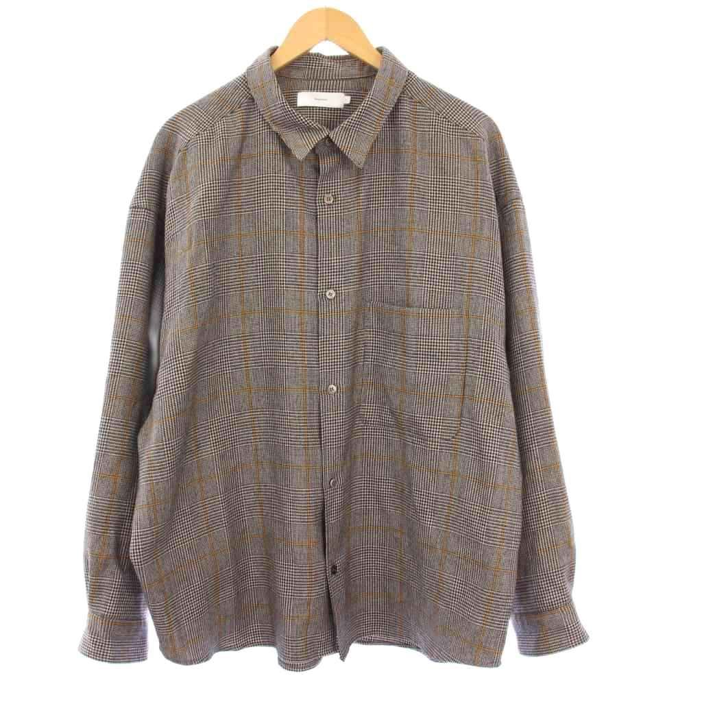 グラフペーパー Graphpaper Wool check regular collar big sleeve shirt ウール チェック レギュラーカラー ビッグスリーブシャツ 長袖 F グレー GM 194-50519 |KH