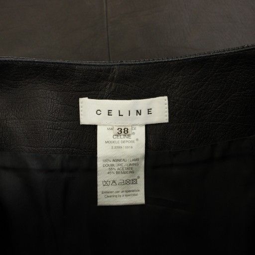 セリーヌ CELINE レザースカート ひざ丈 タイト マカダム ラムレザー 38 黒 ブラック 2 2289|0916 |YT ひざ丈スカート スカート レディース