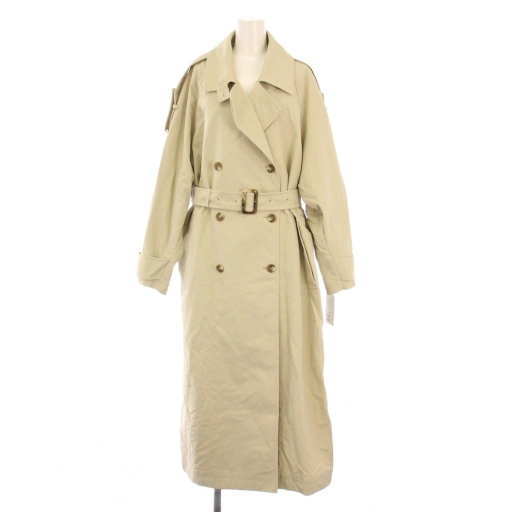 リヴドロワ RIVE DROITE オーバートレンチコート ナイロン アウター ロング丈 ダブル ベルト 38 ベージュ タグ付き |BB