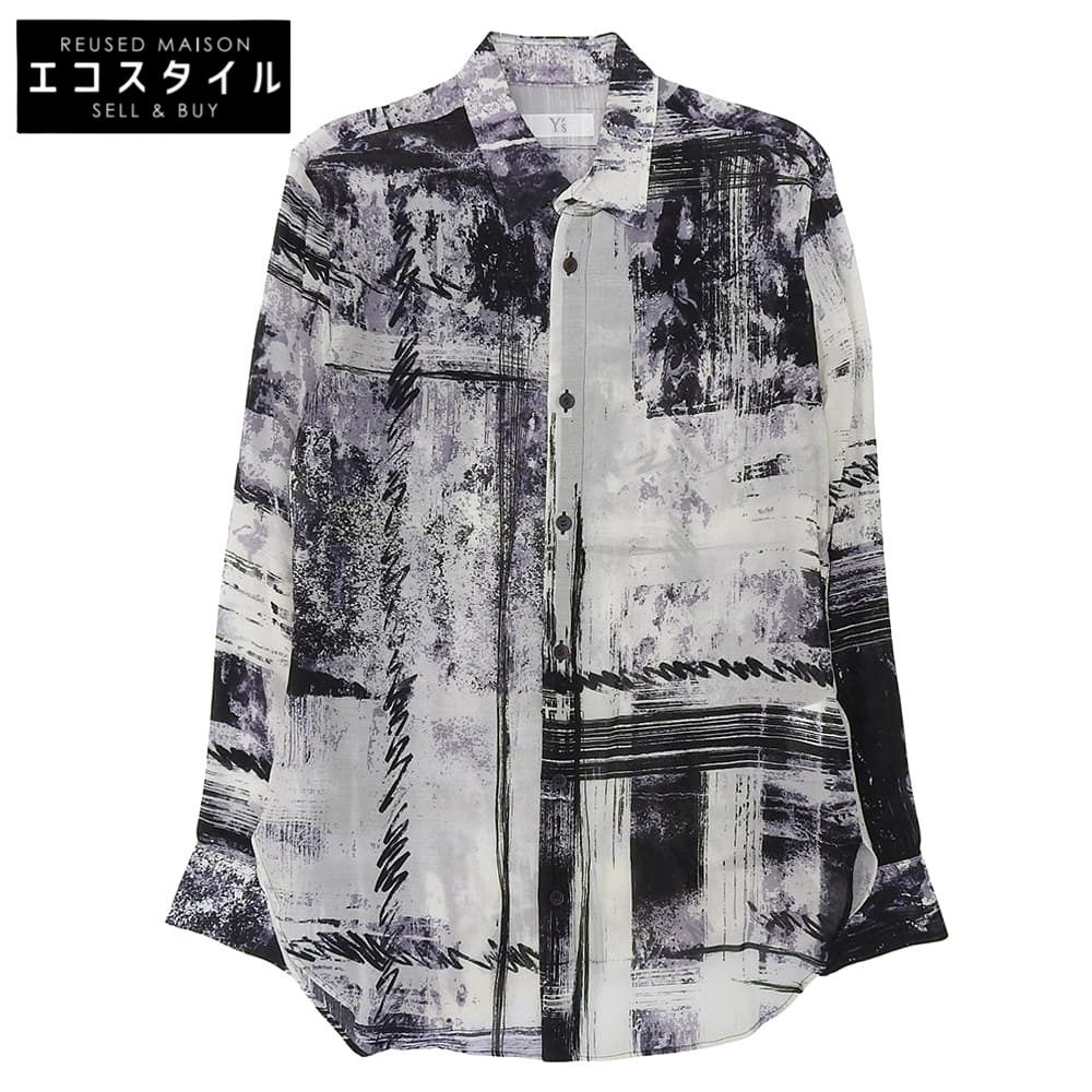 Y s ワイズ かすれチェックプリント ノーマルシャツ トップス レディース ブラック系×ホワイト 2 YS-B 06-214 24 SS