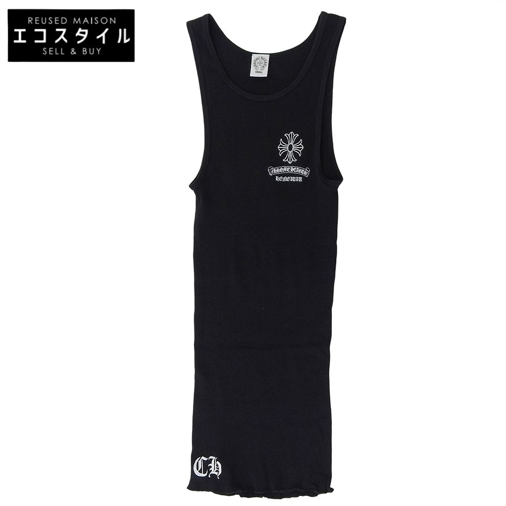 Chrome Hearts クロムハーツ クロス HONOLULUプリント リブ編 タンクトップ トップス レディース ブラック SMALL