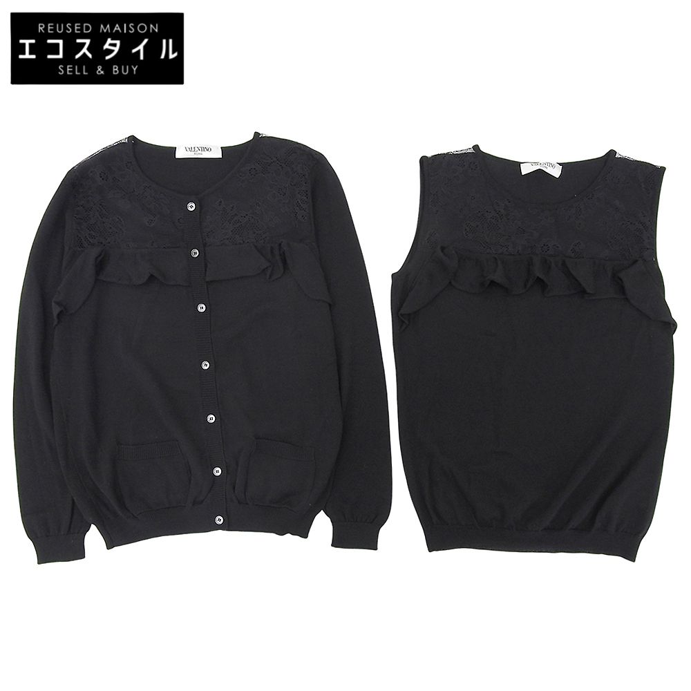 ヴァレンティノ ウール レース アサンブル カーディガン トップス レディース ブラック 44