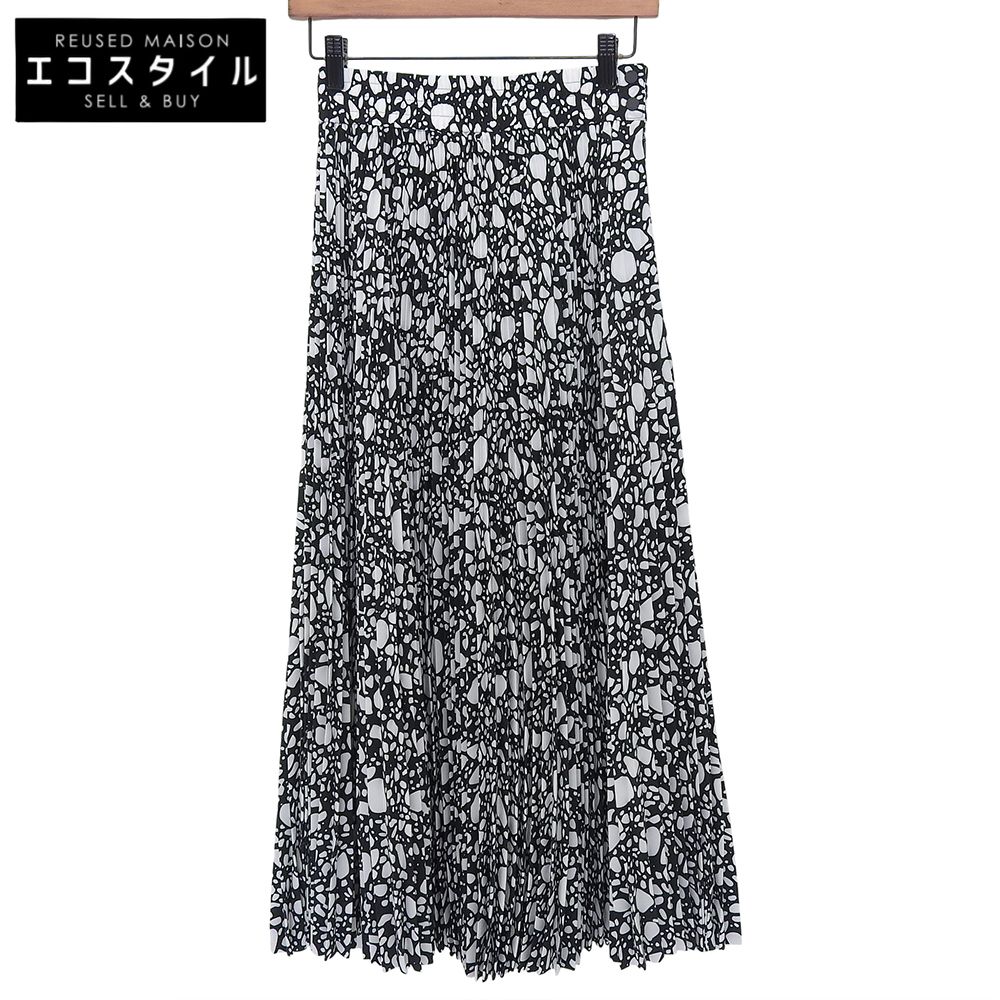 HYKE ハイク 総柄 PEBBLE プリーツスカート レディース ホワイト×ブラック 1