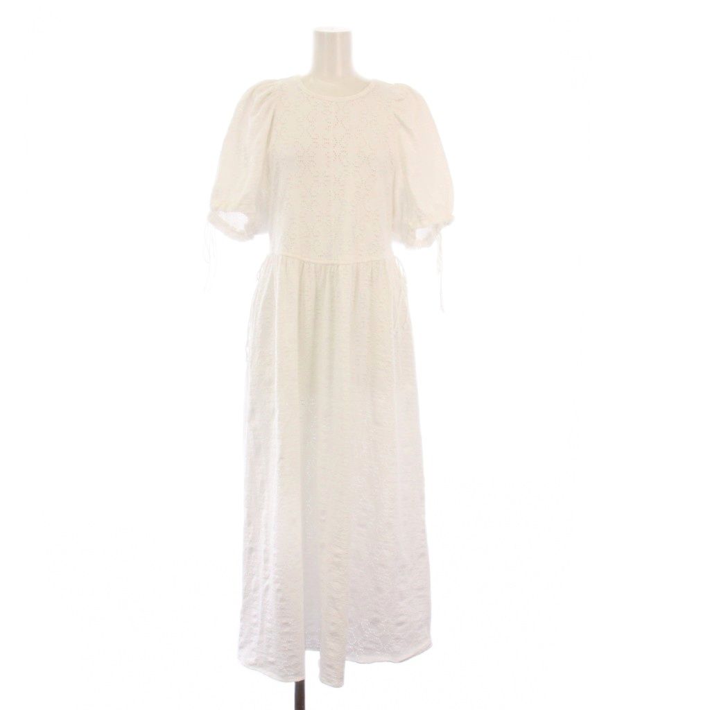 フェティコ fetico 24 SS LACE PUFF-SLEEVE DRESS レースジャガードパフスリーブワンピース ロング 半袖 1 白 FTC 242-0413 |KH
