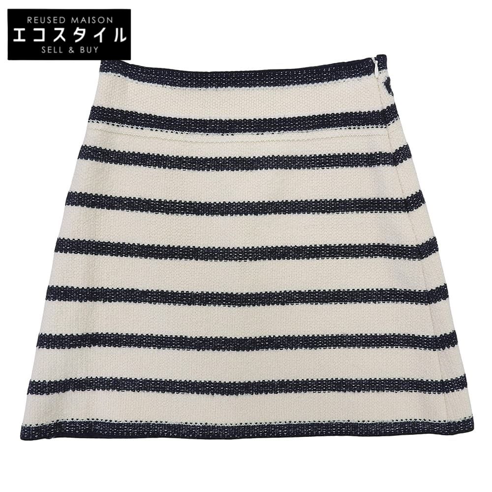 Christian Dior クリスチャンディオール ボーダー ミニ スカート レディース ホワイト×ネイビー 38 23 SS