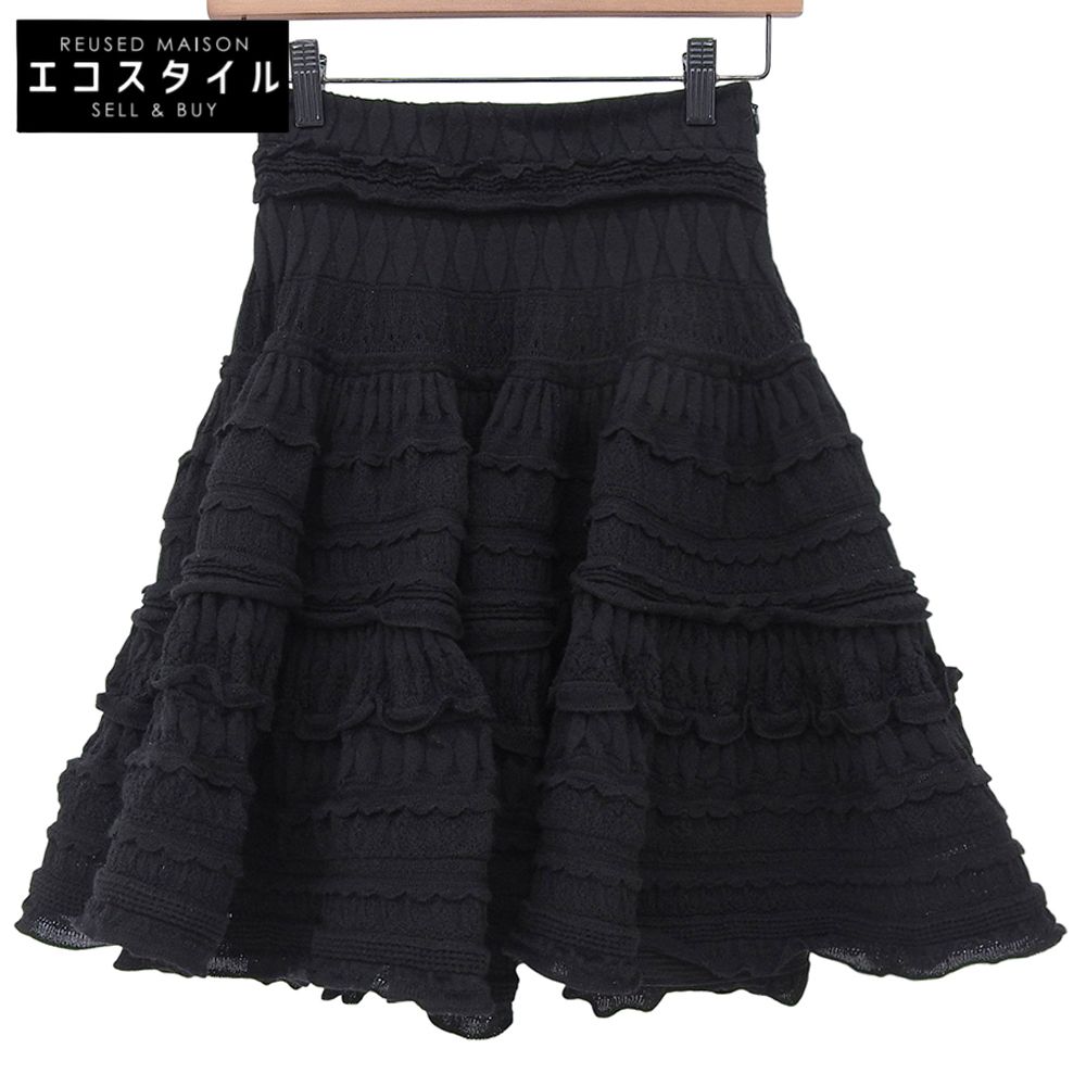 ALAIA アライア ウール クリノラン ラッフルスカート レディース ブラック 36