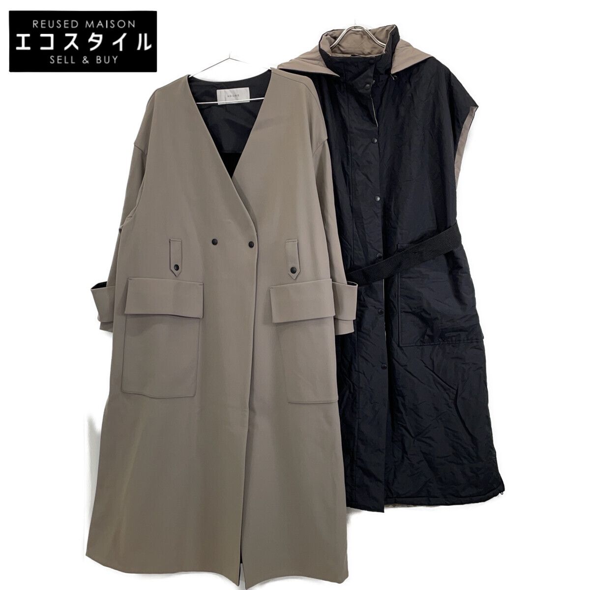 ADORE アドーア 531-0252912 ﾍﾞｰｼﾞｭ×ﾌﾞﾗｯｸ 2 WAYﾃｸﾆｶﾙﾅｲﾛﾝｺｰﾄ 38