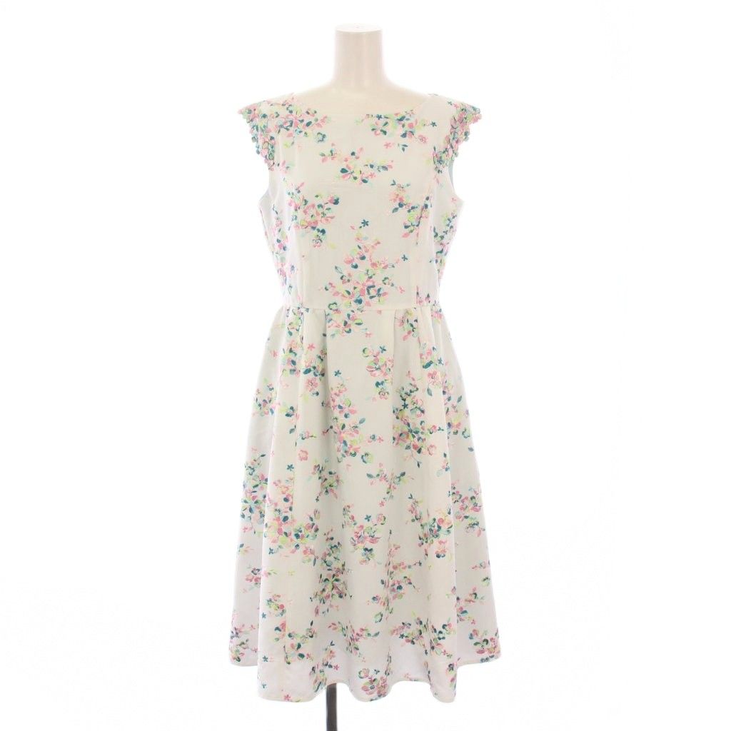 トッカ TOCCA MOONBOW BRIDGE ムーンボウブリッジドレス フ ワンピース ミモレ ロング ノースリーブ クルーネック 刺繍 2 白 ホワイト |BB