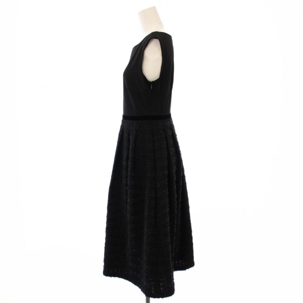 トッカ TOCCA UNSNARLドレス フ ワンピース ひざ丈 ノースリーブ クルーネック ツイード 切替 ウール混 0 黒 ブラック |BB