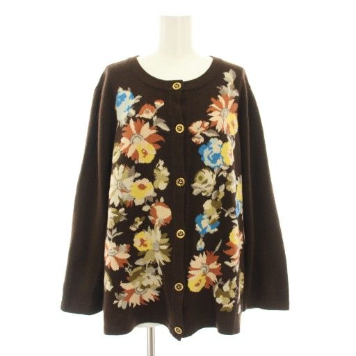 LEONARD レオナール　カシミヤ　ニット　カーディガン　花柄 近年美品 LEONARD レオナール ロング ニット カーディガン L 近年美品