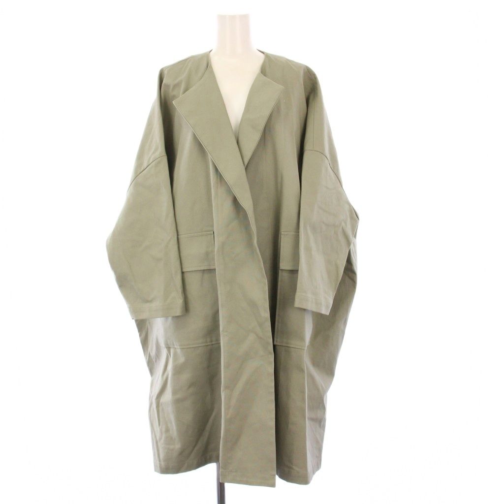 ミズイロインド mizuiro ind ノーカラーコート アウター ロング コットン カーキ |KH